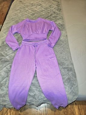 NWOT Purple Two-Piece Set — Cozy Crop Top & Jogger Pants